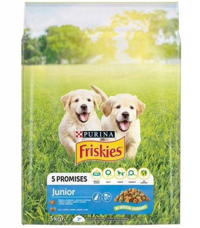 Purina Friskies 5 Promises Junior sucha karma dla szczeniąt z kurczakiem i warzywami z mlekiem 3 kg
