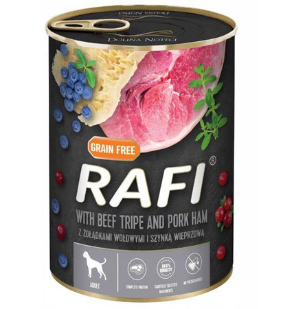 Rafi z szynką i żołądkami wołowymi, borówką i żurawiną, 400g - mokra karma dla psów dorosłych, 400g