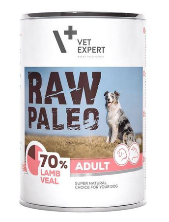 Raw Paleo 400g Adult Lamb&Veal - pełnoporcjowa mokra karma dla psów dorosłych.
