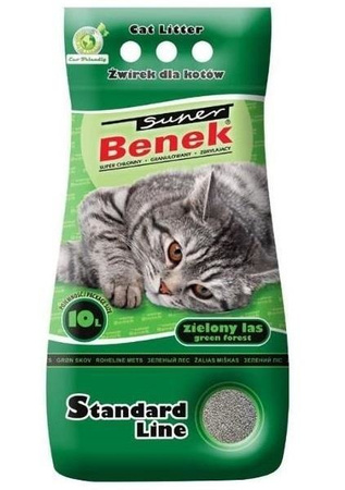 Super Benek Standard Line Żwirek Dla Kotów Zielony Las 10 L - żwirek dla kotów o zapachu zielonego lasu 10l