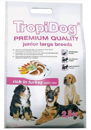 TROPIDOG Premium Junior L Turkey&Rice 2,5kg sucha karma dla szczeniąt dużych ras Indyk i ryż