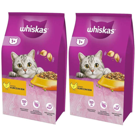 WHISKAS Kurczak - sucha karma dla kotów dorosłych, 2 x 1.4kg ZESTAW