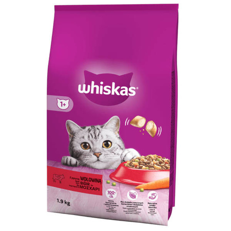 WHISKAS Sucha Wołowina 1,9kg - sucha karma dla kotów dorosłych, 1,9kg
