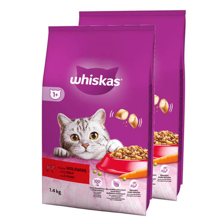 WHISKAS Sucha Wołowina - sucha karma dla kotów dorosłych, 2 x 1.4kg ZESTAW