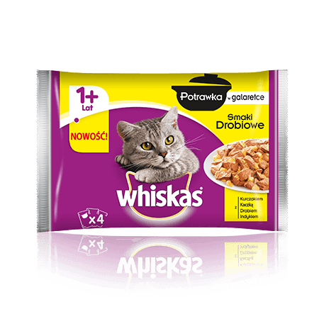 Whiskas ( 1+ lat) Potrawka w Galaretce Smaki Drobiowe 4 x 85 g - mokra karma dla kotów powyżej 1 roku życia potrawka w galaretce smaki drobiowe 4x85g