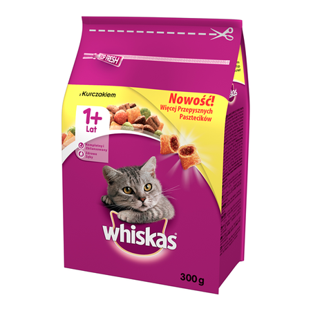 Whiskas ( 1+ lat) z Kurczakiem 300 g - sucha karma dla kotów powyżej 1 roku życia z kurczakiem 300g